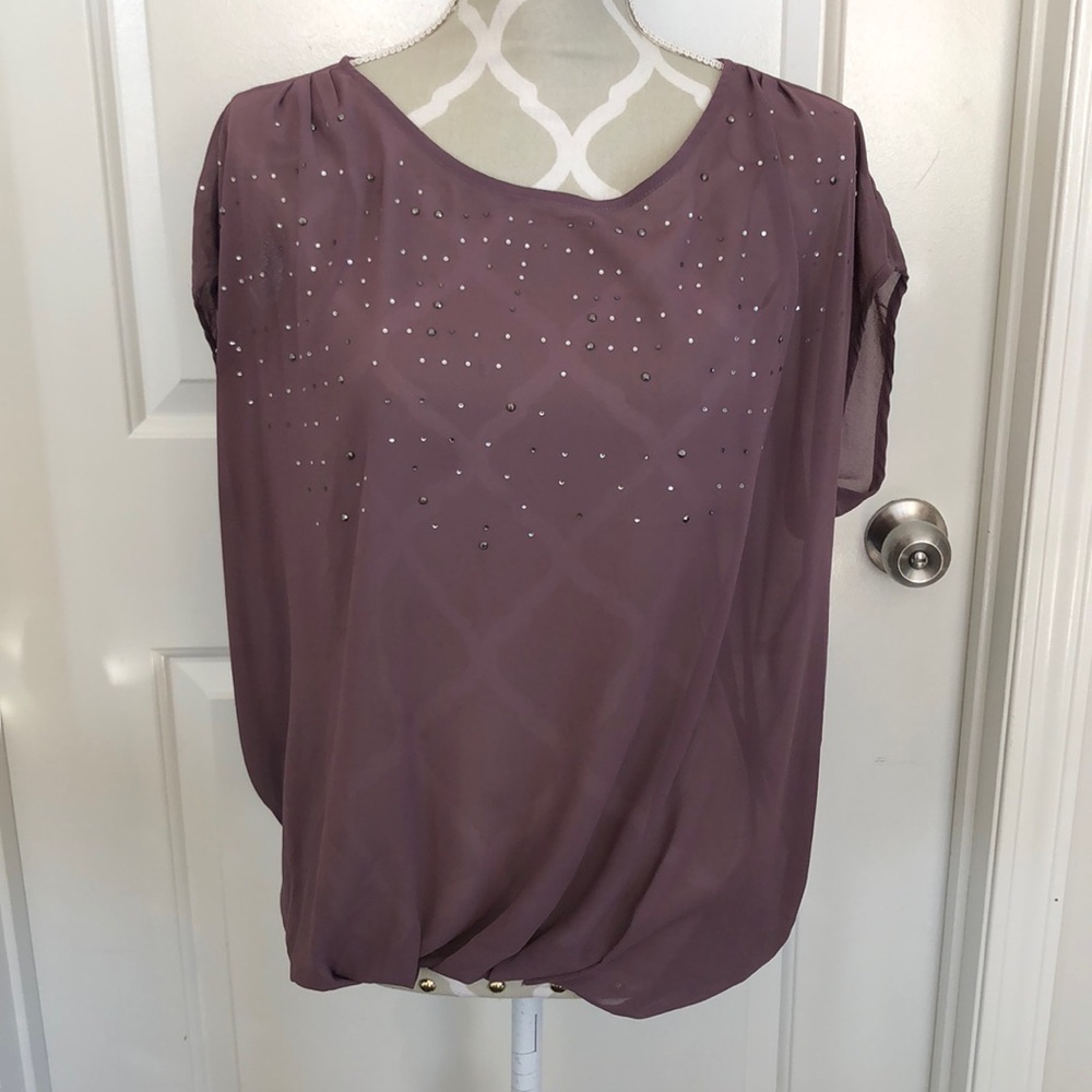 RW & Co sheer top with rhinestone accents size lg